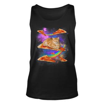 Funny Galaxy Cat In Space Cat Riding Pizza Unisex Tank Top - Thegiftio UK