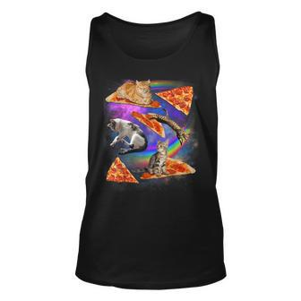 Funny Galaxy Cat In Space Cat Riding Pizza Unisex Tank Top - Monsterry AU