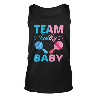 Funny Gender Reveal Of Team Healthy Baby Party Supplies Unisex Tank Top - Monsterry DE