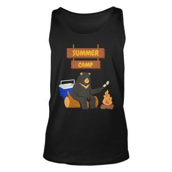 Funny Gifts For Summer Sleepaway Overnight Camp Fire Bear Unisex Tank Top | Mazezy