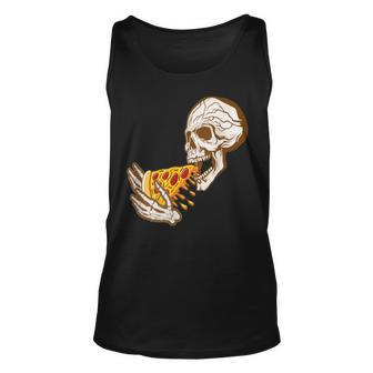 Funny Halloween Skull Eating Pizza Pizza Funny Gifts Unisex Tank Top | Mazezy