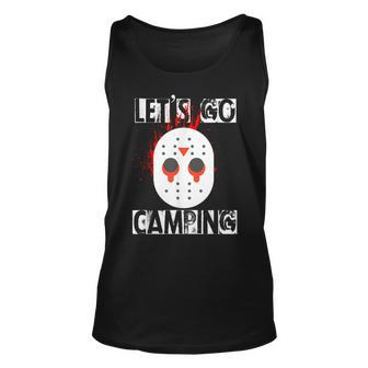 Horror Halloween Let's Go Camping Mask Serial Killer Halloween Tank Top | Mazezy