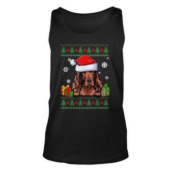 Irish Setter Dog Santa Hat Ugly Christmas Sweater Tank Top - Monsterry