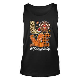 Funny Love Firefighter Turkey Happy Thanksgiving Day Unisex Tank Top | Mazezy