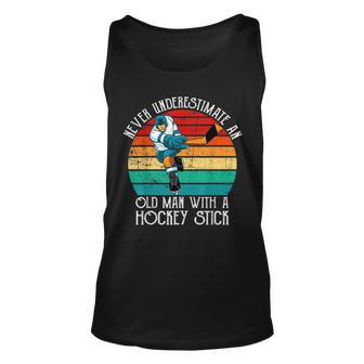 Funny Men Never Underestimate An Old Man With A Hockey Stick Unisex Tank Top - Seseable