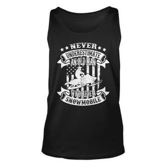 Funny Never Underestimate An Old Man Snowmobile Snowmobiling Unisex Tank Top - Seseable