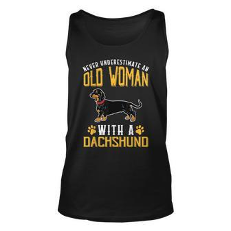 Funny Never Underestimate An Old Woman With A Dachshund Cute Unisex Tank Top - Seseable