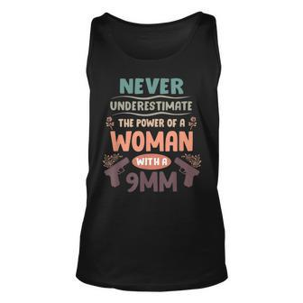 Funny Never Underestimate The Power Of A Woman With A 9Mm Unisex Tank Top - Seseable