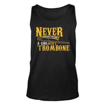 Funny Quote Play Never Underestimate A Girl With A Trombone Unisex Tank Top | Mazezy