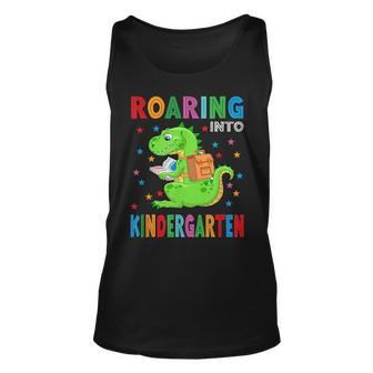 Funny Roaring Kindergarten T-Rex Back To The School Unisex Tank Top | Mazezy