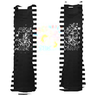 Funny Skeleton American Flag Red White And Blue Apparel Unisex Tank Top | Mazezy