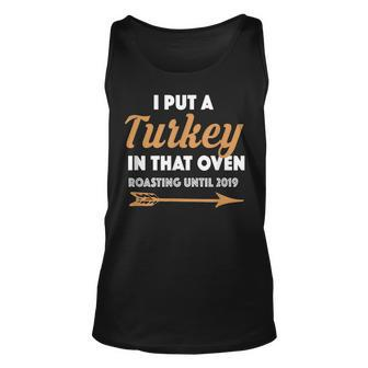 Funny Thanksgiving Pregnancy Announcement For Dad 2019 Unisex Tank Top | Mazezy