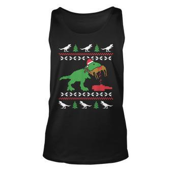 Ugly Christmas Sweater Trex Reindeer Ugly Xmas T-Rex Tank Top - Monsterry CA