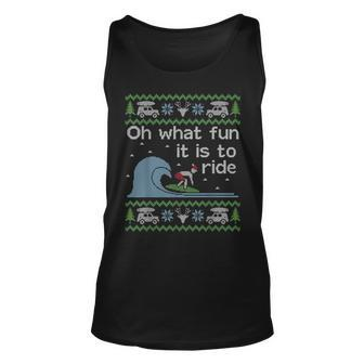 Ugly Sweater Christmas Surfing Surfer Surf Board Tank Top | Mazezy