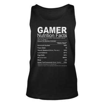 Funny Video Games Player Nutrition Facts Gift Gaming Unisex Tank Top | Mazezy