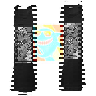 Funny Vintage Shark With Sunglass Summer For Shark Lovers Unisex Tank Top | Mazezy