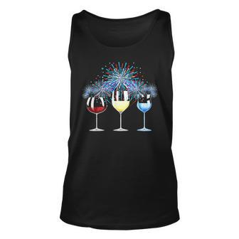 Funny Wine Glass Red White Blue Firework Happy 4Th Of July Unisex Tank Top - Monsterry UK