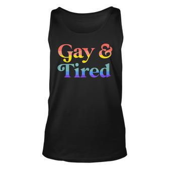 Gay And Tired Lgbtqia Retro Aesthetic Lesbian Pride Flag Unisex Tank Top | Mazezy