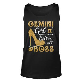 Gemini Girl Stepping Into My Birthday Like A Boss Heel Unisex Tank Top | Mazezy