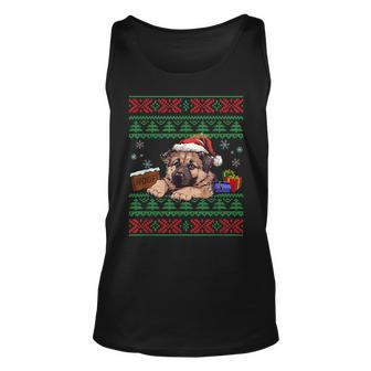 German Shepherd Dog Lover Santa Hat Ugly Christmas Sweater Tank Top - Monsterry AU
