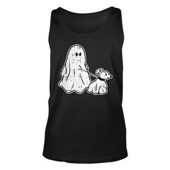 Ghost Holding Puppy Dog Halloween Costume Ghoul Dog Lover Tank Top - Seseable