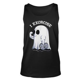 Ghost I Exorcise Funny Gym Exercise Workout Spooky Halloween Unisex Tank Top - Monsterry UK
