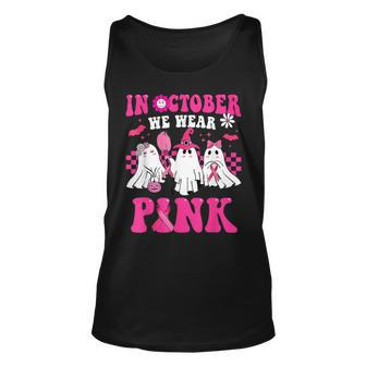 Ghosts Halloween In October We Wear Pink Breast Cancer Month Tank Top | Mazezy