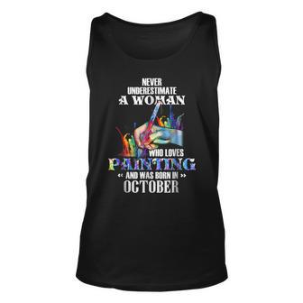 Gift For October Guy Never Underestimate A Woman Who Loves Unisex Tank Top - Seseable