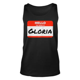 Gloria Name Tag Sticker Work Office Hello My Name Is Gloria Unisex Tank Top | Mazezy