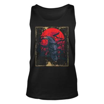 Gothic Raven Red Moon Black Crow Unisex Tank Top - Seseable