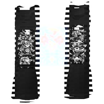Gothic Rebellion Skull With Punk Rock Roses Graphic Design Unisex Tank Top | Mazezy