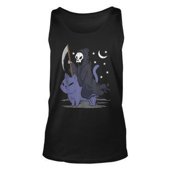 Grim Reaper Riding A Cat Halloween Horror Cat Lover For Cat Lover Tank Top | Mazezy