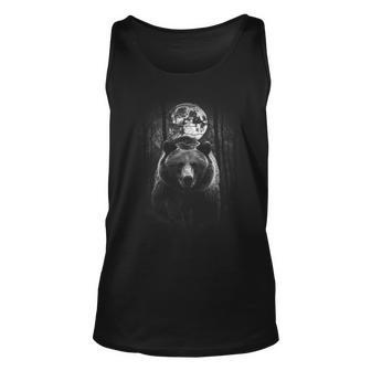 Grizzly Bear In Darkforest At Night And Fullmoon Wild Bear Unisex Tank Top | Mazezy