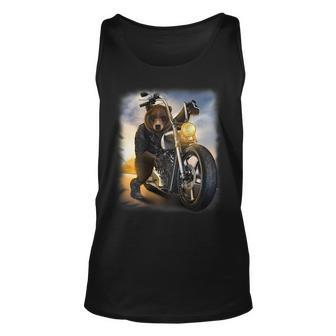 Grizzly Bear Riding Chopper Motorcycle Unisex Tank Top | Mazezy