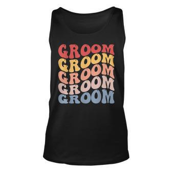 Groom Groovy Bachelor Party Unisex Tank Top | Mazezy