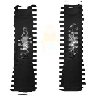 Grumpy Pug In Aviator Sunglass Riding Motorcycle Dog Unisex Tank Top | Mazezy