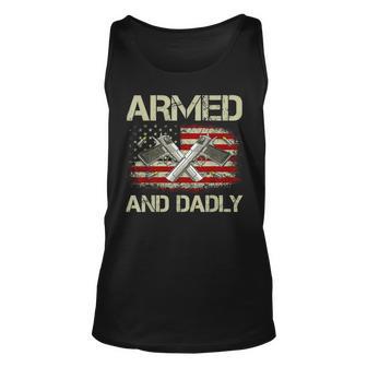 Gun American Flag Armed And Dadly Funny Deadly Fathers Day Unisex Tank Top - Thegiftio UK