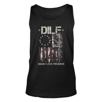 Gun American Flag Dilf - Damn I Love Firearms On Back Unisex Tank Top | Mazezy DE
