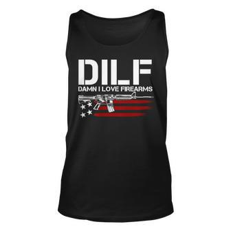 Gun American Flag Dilf - Damn I Love Firearms On Back Unisex Tank Top - Seseable
