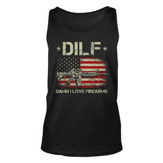 Gun American Flag Dilf - Damn I Love Firearms  Unisex Tank Top