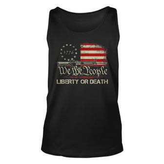 Gun Vintage American Flag Give Me Liberty Or Give Me Death Unisex Tank Top | Mazezy