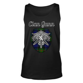 Gunn Scottish Clan Family Tartan Lion Sword Name Crest Unisex Tank Top | Mazezy