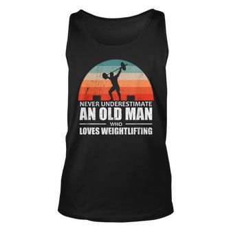Gym Never Underestimate An Old Man Who Loves Weightlifting Tank Top | Mazezy