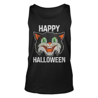 Halloween Happy Black Retro Cat Vintage Fun Cat Tank Top | Mazezy