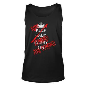 Halloween Keep Calm Carry On Run Zombies Are Coming Halloween Tank Top | Mazezy
