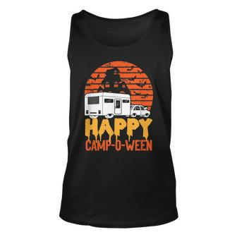 Happy Campoween Vintage Camping Enthusiast Halloween Camping Tank Top | Mazezy