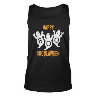 Happy Ghoulaween Halloween Cute Ghosts Trio With Boo Halloween Tank Top | Mazezy