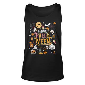Happy Halloween Pumpkin Ghosts Witch Bats Candy Corn Skulls Pumpkin Tank Top | Mazezy
