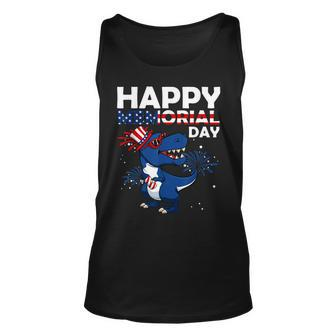 Happy Memorial Day 4Th Of July Dinosaur American Flag Hat Unisex Tank Top | Mazezy