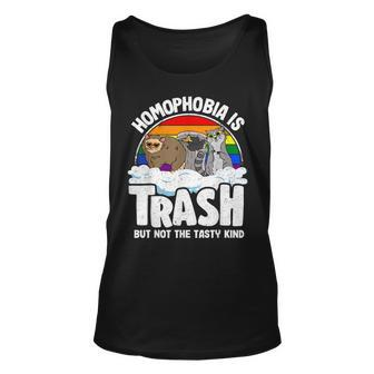Homophobia Is Trash Gay Pride Raccoon Opossum Ally Lgbt Unisex Tank Top | Mazezy